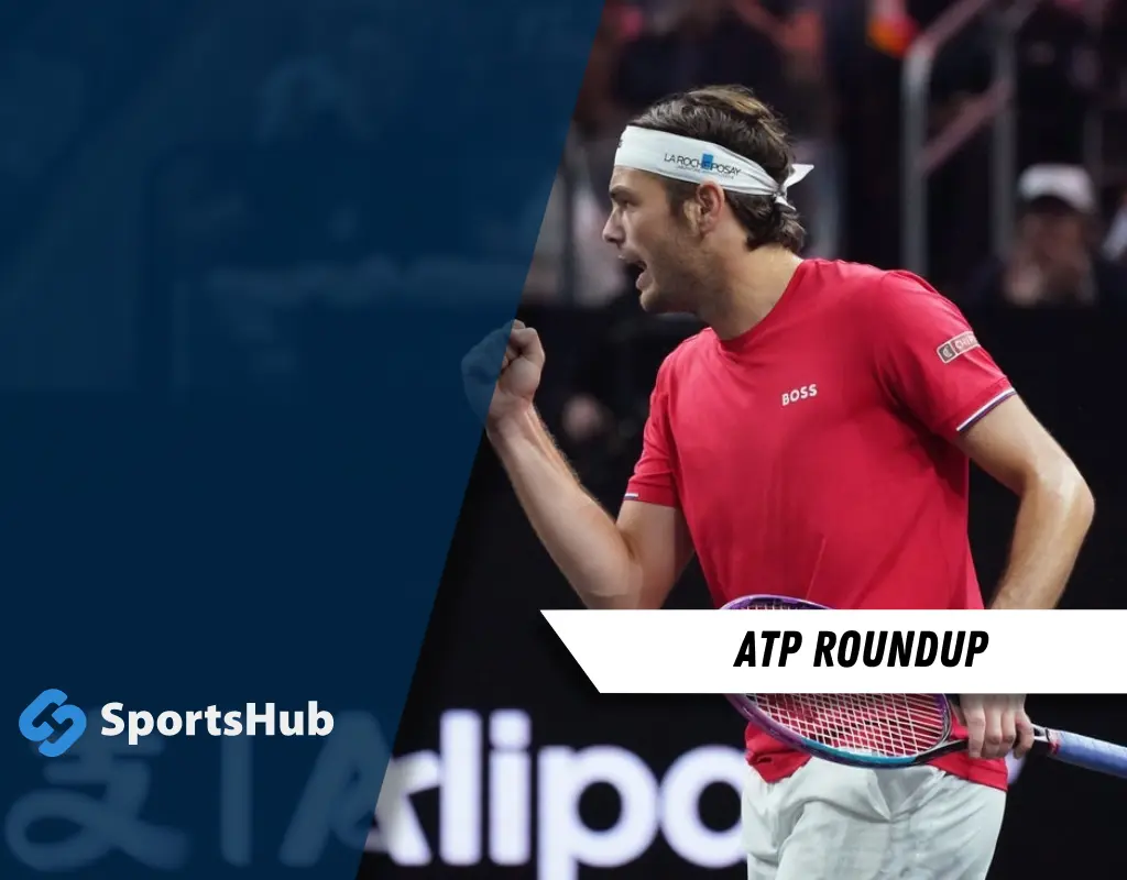 ATP tennis player celebrates point during ATP
