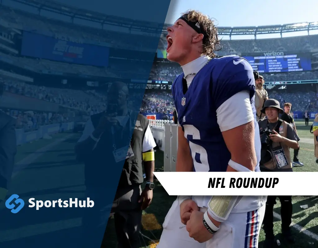 New York Giants quarterback celebrates on field during NFL