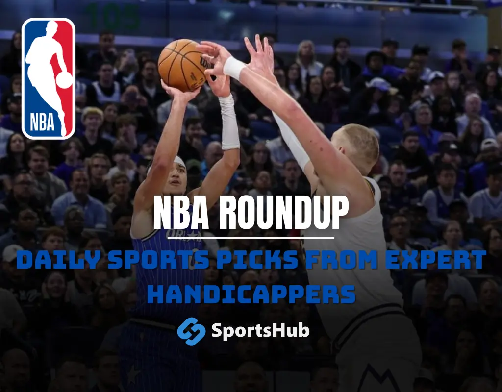 NBA players compete for the ball in a lively game, with vibrant crowd dynamics and a prominent NBA logo above.