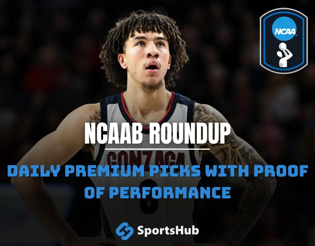 Top 25 college basketball roundup graphic featuring Portland’s upset win over No. 6 Gonzaga, with both team logos, a “Preview” stats label, and Portland basketball game action in the background highlighting Joel Foxwell’s 27-point performance.